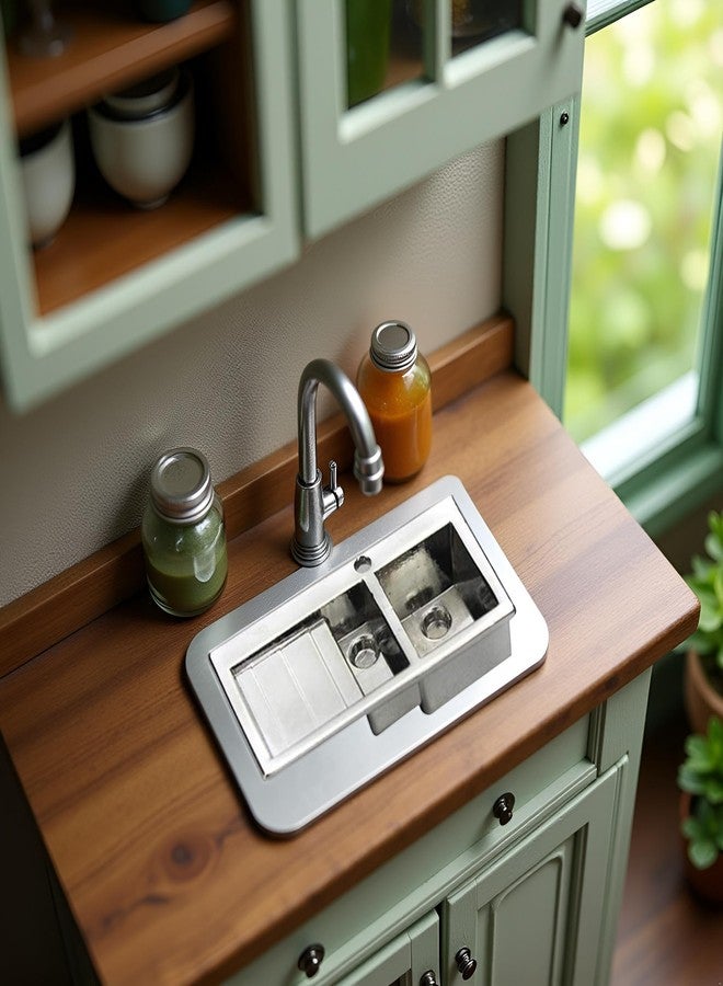 GANPUB Model Role Play，Doll House Accessory, Miniature Size Toy Eco-Friendly 1/12 Realistic Wash Basin Kitchen Double Sink Furniture Accessory for Dolls House - Image 4